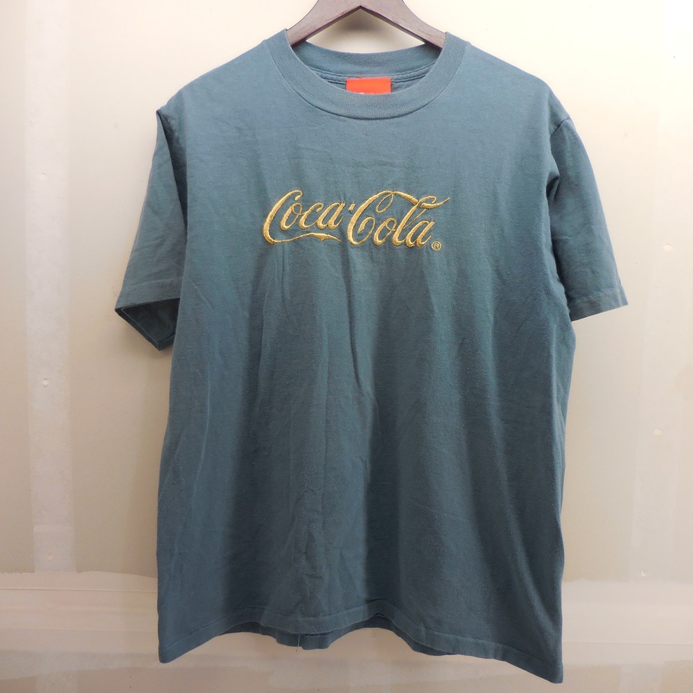 Vintage Coca-Cola T-Shirt Mens Large Teal Gold Embroidered Logo Made in USA Coke